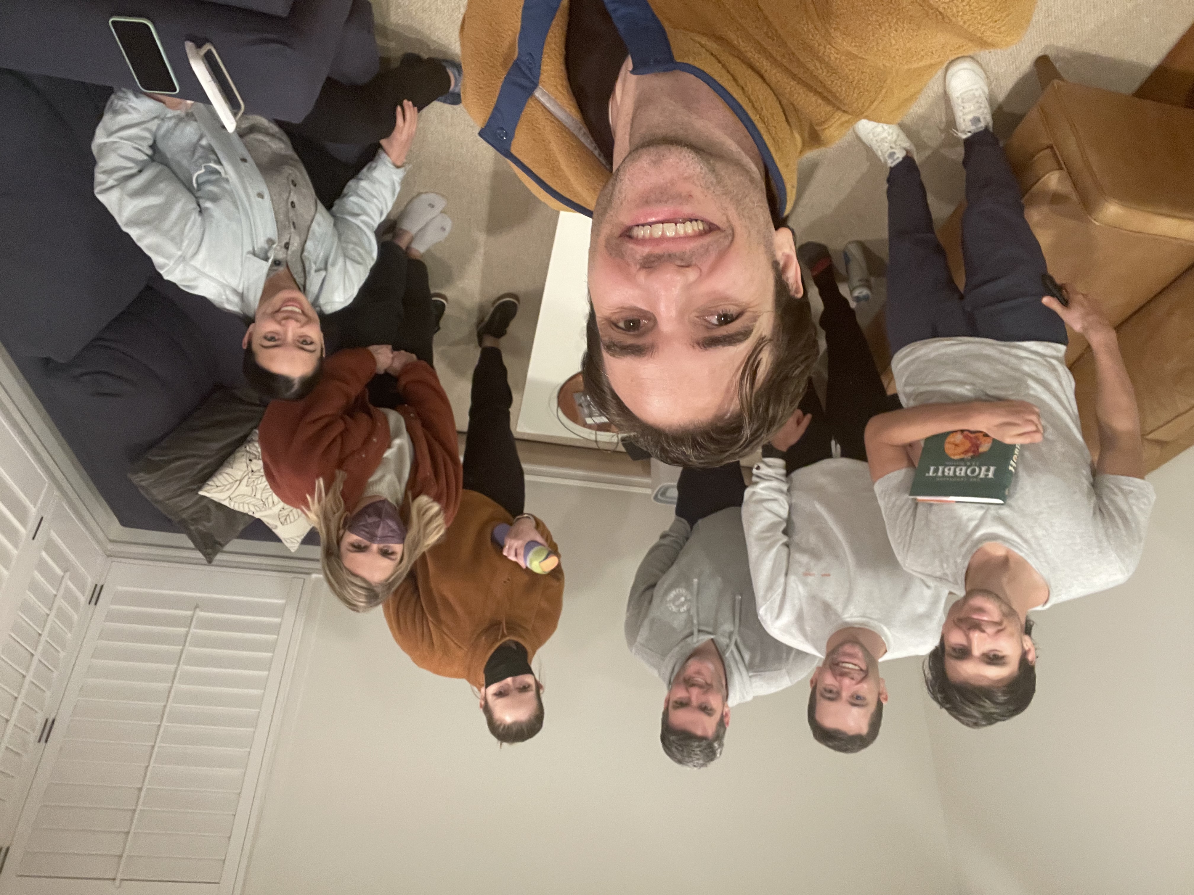 Overhead selfie with The Hobbit & masks