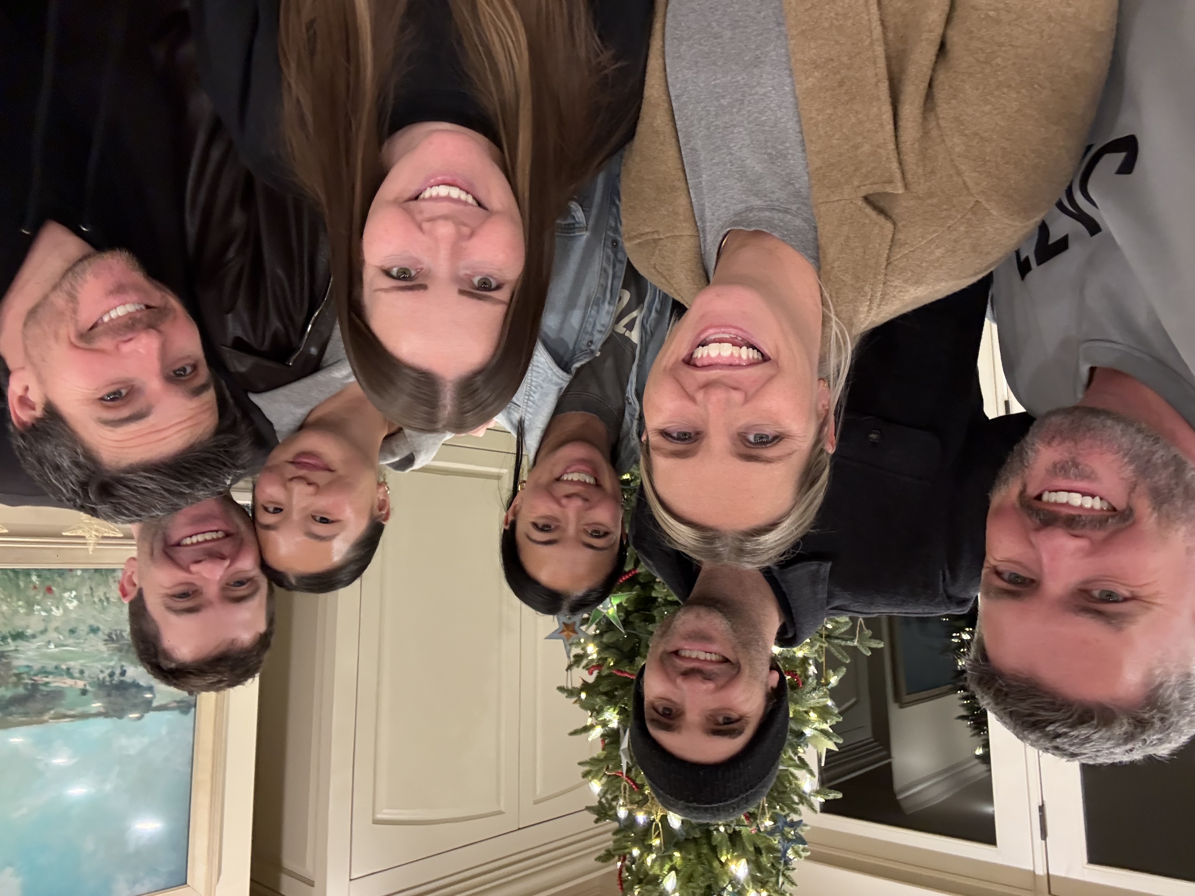 Holiday gathering with garland